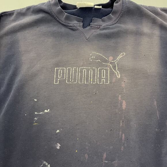 Vintage 90s Puma Navy Faded Distressed Boxy Sweatshirt - Picture 2 of 6